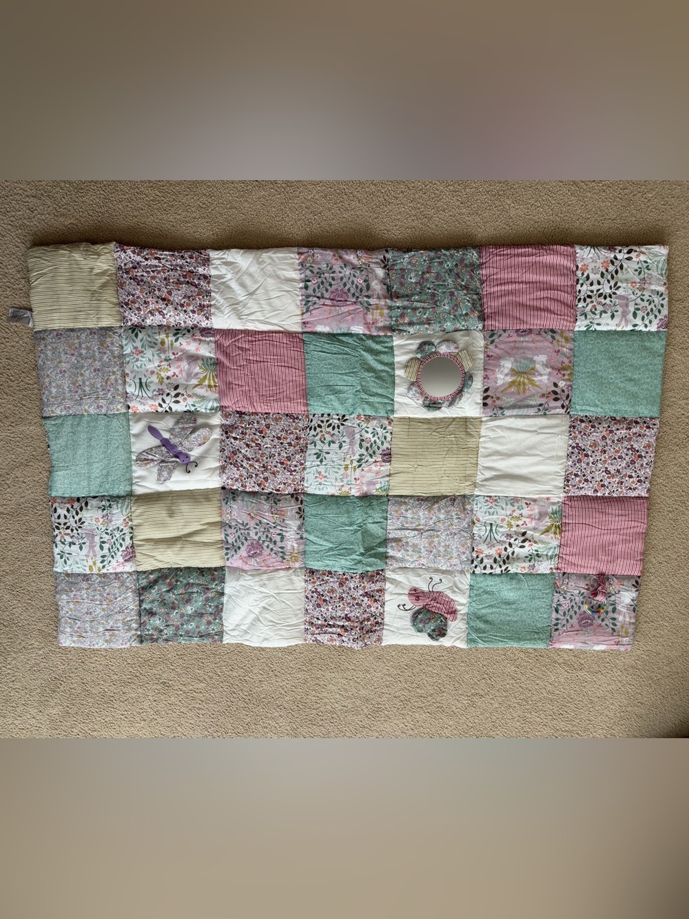 Lullaby Floral Patchwork Baby Quilt Activity Play Mat 38"x58"